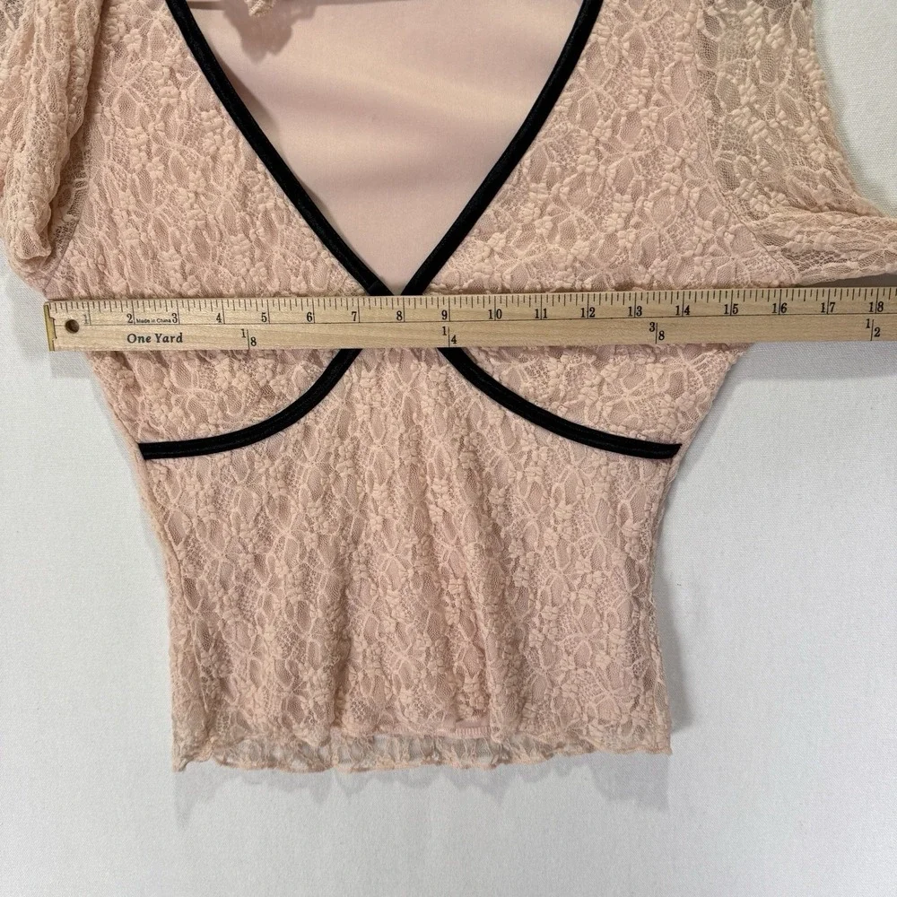 Thirty Thirty LA Top Womens Small Pink Floral Lace Coquette Fairy Whimsy Cropped
